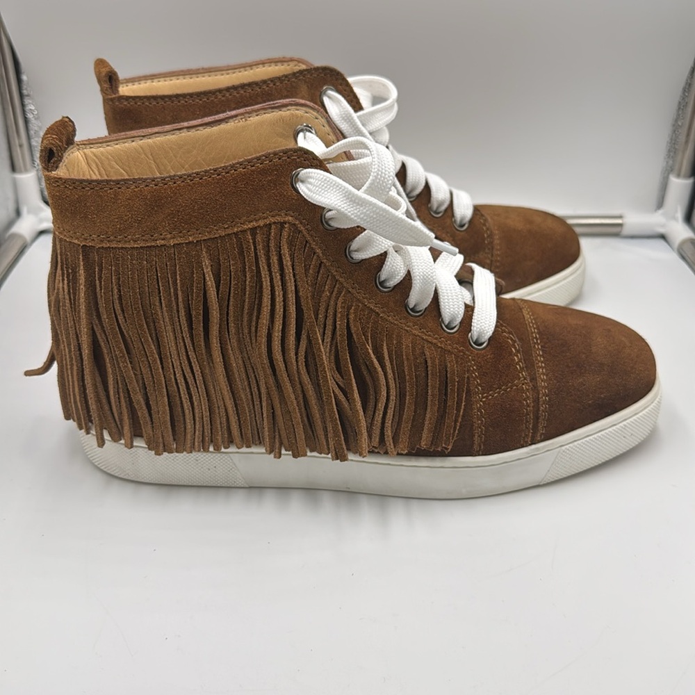 Used CHRISTIAN LOUBOUTIN BROWN Suede Coachelito Flat Sneakers 37.5 Indiana